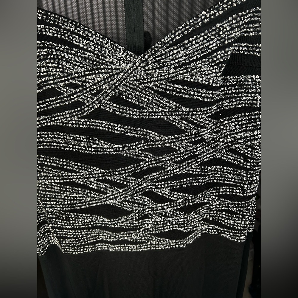 Women’s T by Tadashi Shoji Vintage 90s Black Silver Long Sleeve Maxi Dress Small - Picture 5 of 5